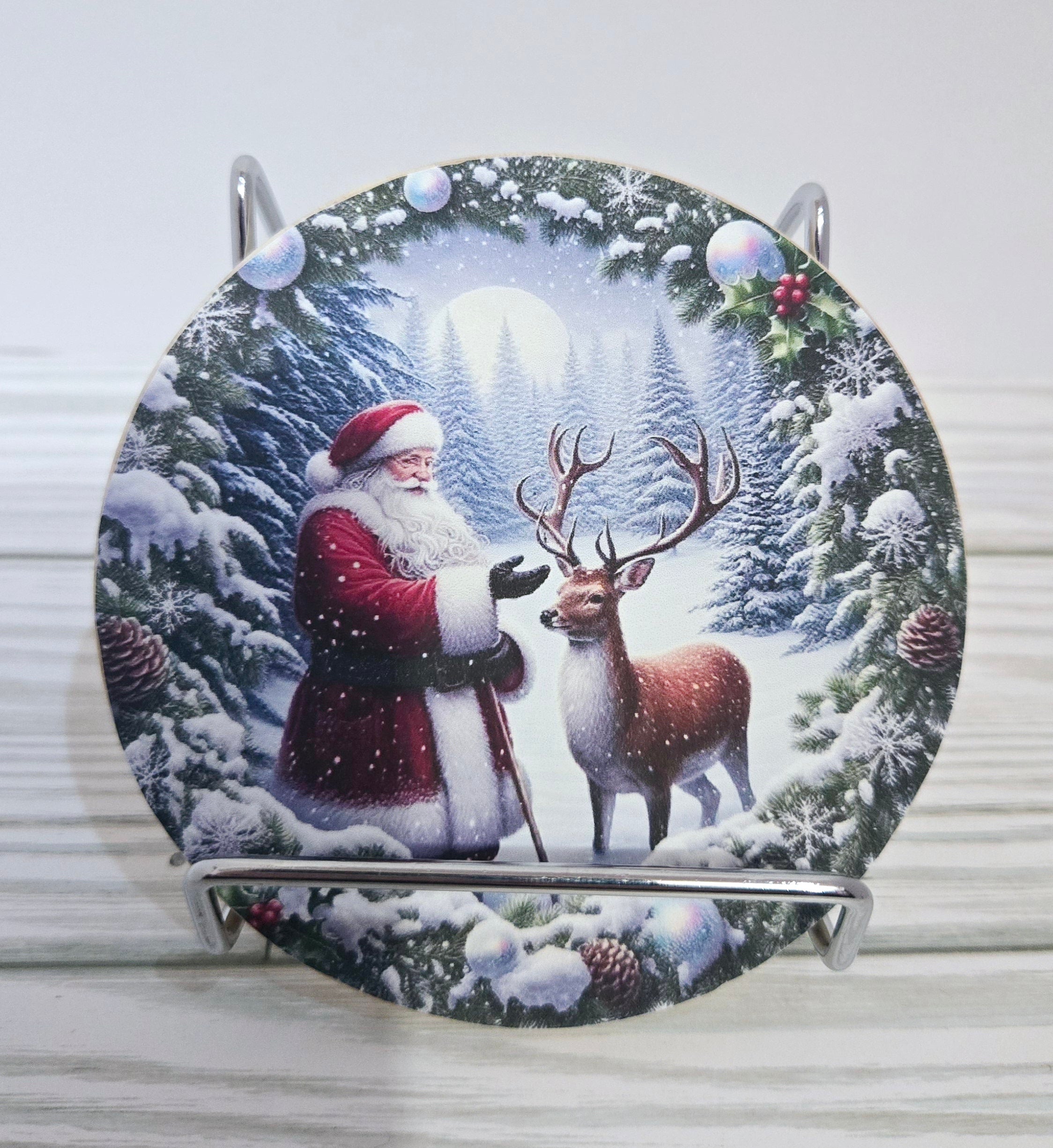 Santa and reindeer coaster